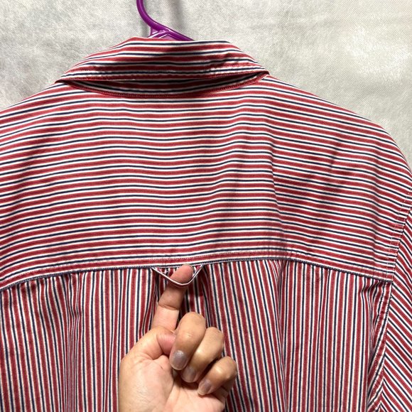 CHAPS Easy Care Men's Shirt Long Sleeve Red Blue Strip Casual Shirt L & XL - Picture 7 of 16